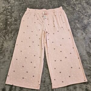 DKNY Capri Womens Pink Star Logo Print Wide Leg Pajama Sleep Pants Large